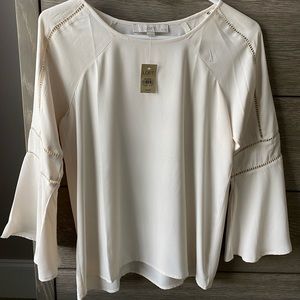 Loft NWT cream blouse top XXS petite bell sleeves